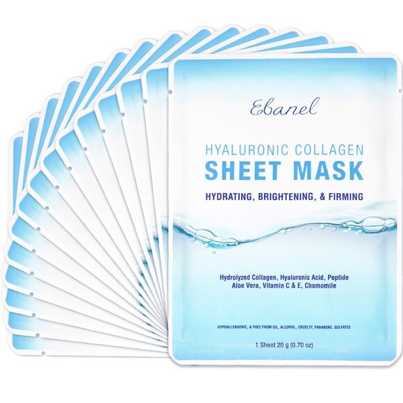 15 Pack Collagen Face Mask with Hyaluronic Acid, Vitamin C, Peptide, Aloe, Insta - Picture 1 of 8